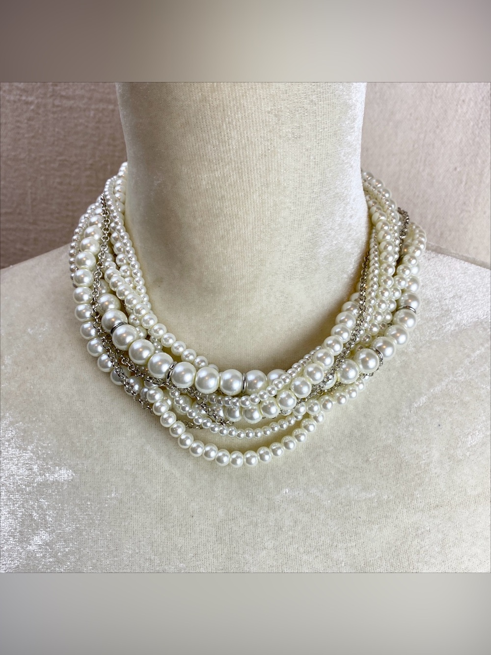 Multi-Strand White Pearl Statement Necklace